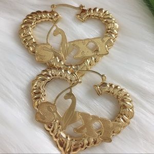 COPY - Heart Bamboo Design Hoop Earrings-14K Go…